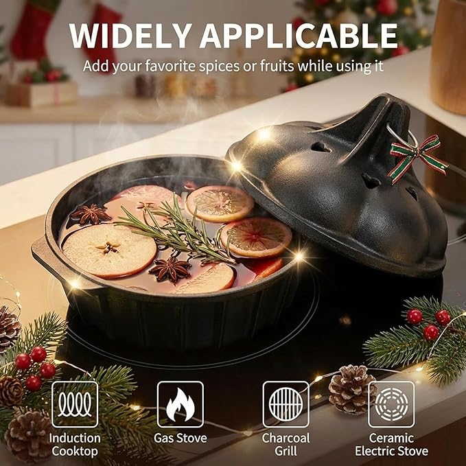 Wood Stove Steamer & Woodstove Steamer Stove Humidifier Cast Iron, 2.3 Quart Round Fireplace Humidifier & Simmer Pots with Heart-shaped Vent At The Top Covers (Round-1)