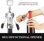 KORCCI Wine Opener, Heavy-Duty Zinc Alloy Wing Corkscrew, Premium Beer Bottle Opener, Multifunctional Wine Accessories with Ergonomic Handle and Sharp Screw, for Kitchen, Bar, Restaurant (BOX)
