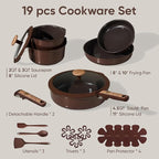 CAROTE 19 Pcs Ceramic Cookware Set, Pots and Pans Set Non Stick with Detachable Handle, RV Kitchen Cooking Set, Induction & Oven Safe, Non-Toxic, PFAS and PFOA Free, Dark Choco