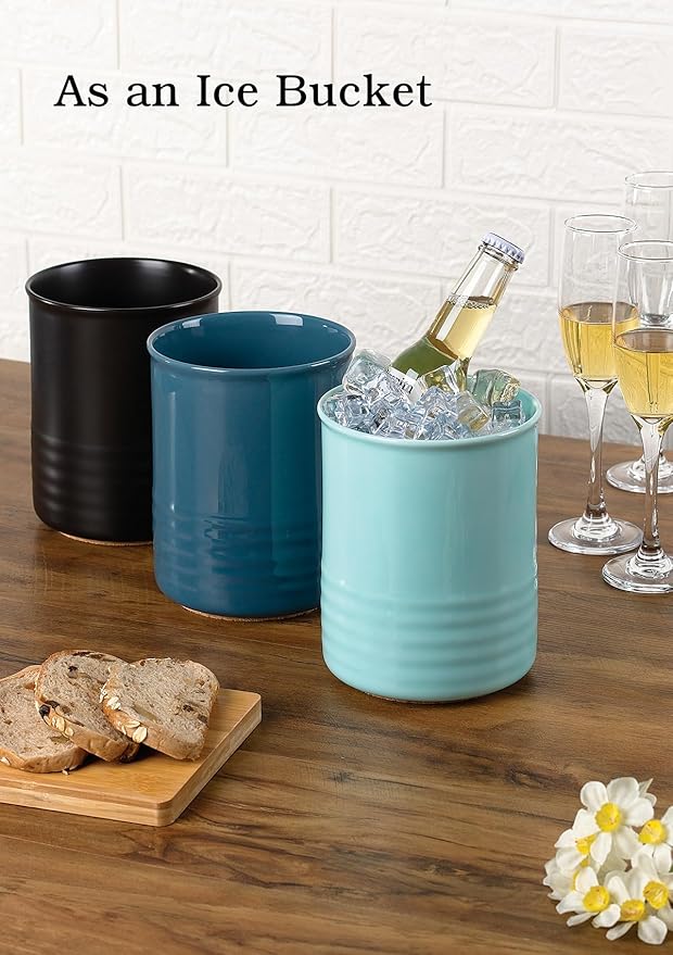 Utensil Holder, 6.7" Ceramic Kitchen Utensil Crock for Countertop Cooking, Modern Utensil Caddy Jar Organizer for Farmhouse Kitchen Counter Décor, Blue