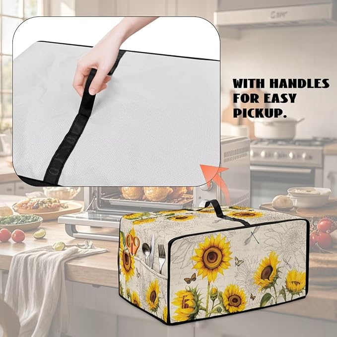 Sunflower Butterfly Dragonfly Print Toaster Oven Dust-proof Cover, Fingerprint Prevention & Greasy Protection Washable Universal Small Appliance Covers (Large-18.5 * 22.5 * 12.99 inches)