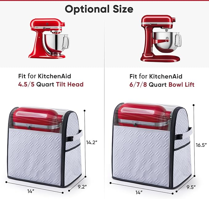 BAGSPRITE Full Open Stand Mixer Cover with Slider Base Compatible with KitchenAid 4.5/5 Qt Bowl-Lift Mixers – Dustproof Quilted Kitchen Aid Mixer Cover with Pockets for Accessories & Attachments