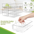Snack Organizer for Pantry Shelf, 6 Pack Clear Plastic Pantry Storage Bins with 3 Dividers for Snacks, Spices, Chips Food Organizer, Stackable Pantry Organizers for Kitchen, Fridge, Cabinet