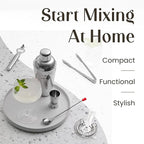 Modern Mixology Cocktail Shaker Set - Bartender Kit with Pine Stand | Leak-Proof Design | Includes Martini Shaker, Jigger, Strainer, Spoon, Tongs | Perfect Bar Tools Gift for Home Mixology (Silver)