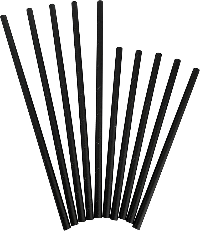 5,000 Count | Kingseal FSC Certified Paper Cocktail Drinking Straws, Stirrer, Unwrapped, BLACK, 5.75 Inch Length x 6mm Diameter, "Jumbo" Size, Biodegradable, Earth Friendly, Bulk Pack - 10 Boxes x 500