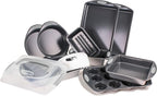 BergHOFF 11Pc Perfect Slice Bakeware Set, Covered Rectangle Cake Pan, Cookie Sheets, Muffin Pan, Loaf Pan, Round, Square and Rectangle Cake Pans, Slicer, Silver & Silver