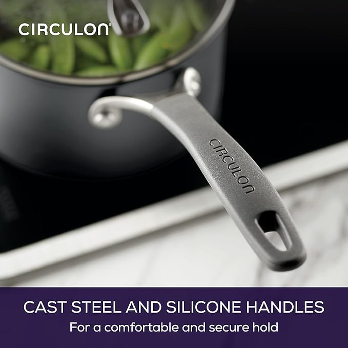 Circulon A1 Series w/ScratchDefense Nonstick Induction Straining 2qt SaucePan with Lid, Induction Cookware, 2-Quart Sauce Pan with Lid, Graphite
