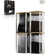 LIBWYS 4-Pack Anti-UV Square Glass Storage Jars with Bamboo Lids (1.22Qt) - Light Resistant Containers (LRC) for Pantry Organization, Coffee Beans, Loose Tea, Sugar, Pet Food | Kitchen Canisters Set