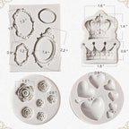 JOERSH 4PCS Vintage Baroque Mold Set, Silicone Frame Fondant Molds Royal Crown Rose Heart Mold for Cupcake Decorating, Cake Pop, Chocolate, Candy Craft, Dessert Decor