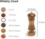 Wooden Salt and Pepper Grinder Set, Premium Oak Wood Salt Grinders Shakers, Pepper Mill with Acrylic Clear Window, Adjustable Ceramic Grinder - 6 inches, 2 Pack