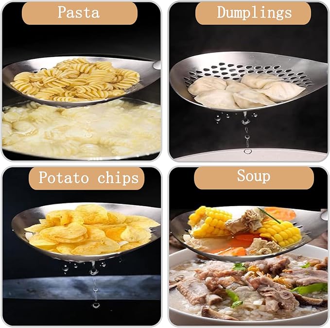 Spider Strainer Colander with Wood Handle, Solid Stainless Steel Kitchen Utensil for Cooking Frying Pasta Drainer