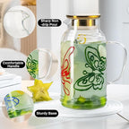 Buaic Glass Pitcher with Lid and Handle,2 PACK 68 oz/2 Liter Vintage Hand Painted Butterfly Design Fridge Water Pitcher, Borosilicate Glass Water Carafe for Hot/Cold Water Iced Sun Tea,Heat Resistant