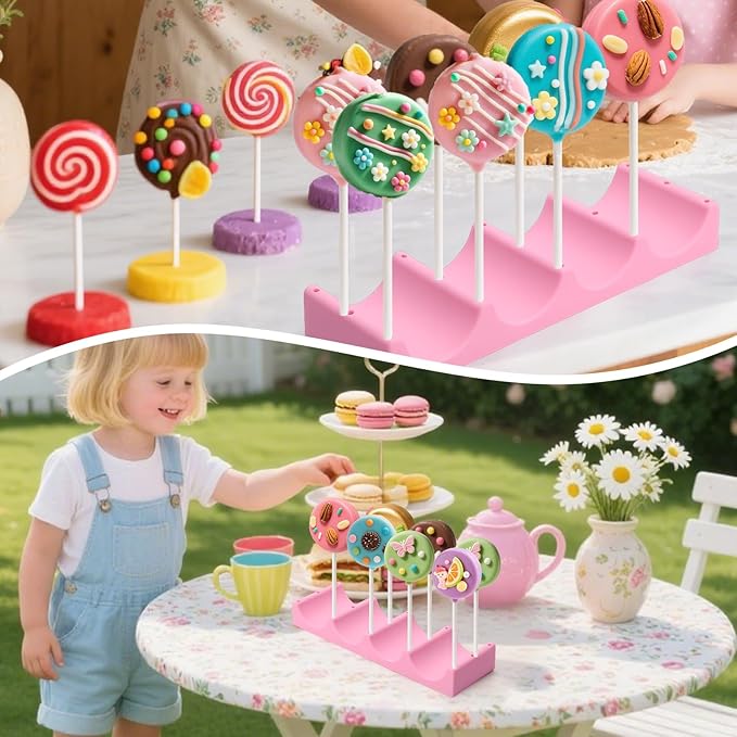Juome Round Cake Pop Mold with 9 Inch Tray Stand, ABS Cake Pop Cutter and Pusher Set, Circle Cake Pop Maker Kit, Baking Molds for Birthday Parties, Home Baking Desserts