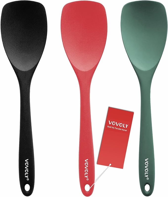 Upgrade Silicone Spatula Spoon Set,VOVOLY Heat Resistant Rubber Spoonula, Seamless Non-Stick Flexible Scrapers for Baking Mixing Tool,3 Pack,