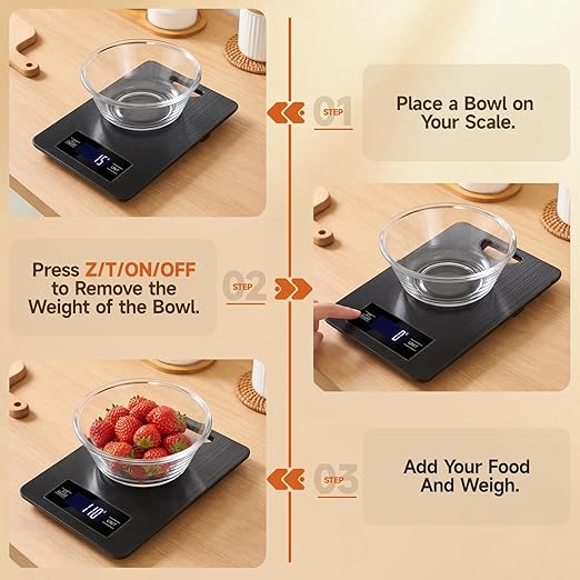 Digital Kitchen Scale and Food Weight Scale with Hang Loop, 11lb Baking Scale for Home and Kitchen, Precise Scales with Grams and Ounces, Stainless Steel (Black)