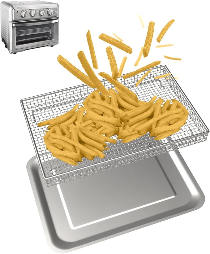 Oven Air Fryer Basket and Tray for Cuisinart Convection Oven, Stainless Steel Toaster Oven Pans and Trays for Cuisinart TOA-060 TOA-065 TOA-70,Replacement Parts for Cuisinart and Most Oven Accessories
