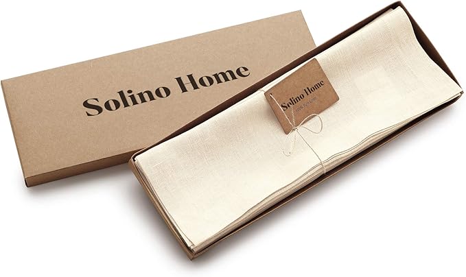 Solino Home Linen Ivory Placemats Set of 4-100% Pure Linen Placemats 14 x 19 Inch for Holiday, New Year - Fete