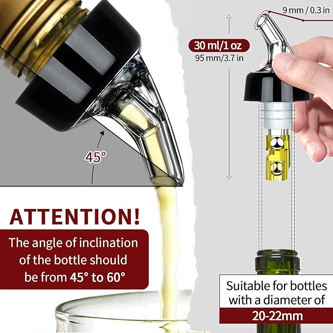 SuproBarware Automatic Measured Bottle Pourer Liquor Bottle Pourer Quick Shot Dispenser 1oz Liquor Pour Spout for Alcohol,Wine,Spirits, Home Bar Kitchen Tools 50 Pack