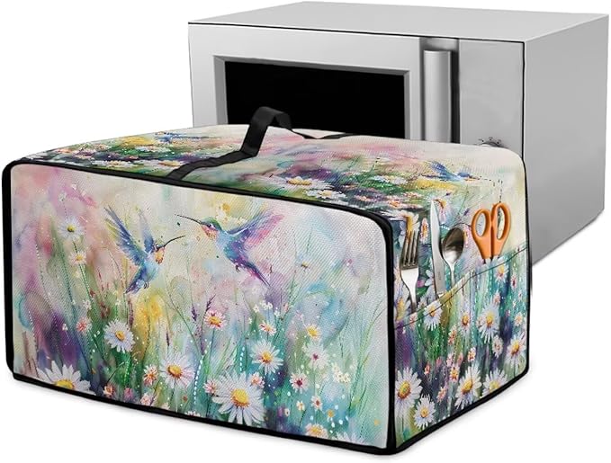 Watercolor Hummingbirds Daisy Print Toaster Oven Dust Cover, Heavy Duty Heat-resistant Microwave Oven Cover, Anti Fingerprint Air Fryer Covers((Medium-16.1 * 19.71 * 10 inches)
