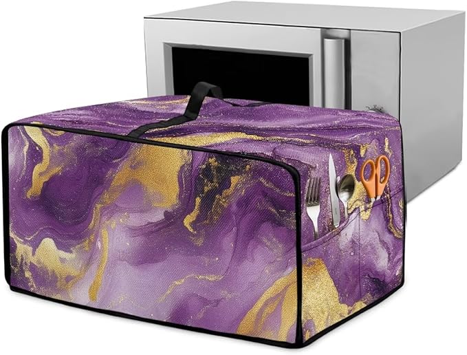Marble Print Toaster Oven Cover, Dust-proof Heavy Duty Toaster Oven Cover for kitchen, Air Fryer with Accessory Pockets, Gold Violet, (Small-14.5*18.46*9 inches)