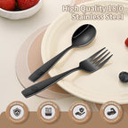 DEHOV Black Toddler Eating Utensils Set,Set Of 12 Food Grade Stainless Steel Silverware Sets For Kids,Dishwasher Safe Children Small Metal Spoons And Forks Flatware Sets