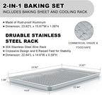 24 Inch Baking Sheet Pans with Rack Set, Natural Aluminum Cookie Sheet, Extra Large Commercial Quality Baking Sheet Pan Set, Warp Resistant Nonstick Thick Cookie Tray Pans for Baking, Roasting