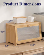 Kitsure Bread Box - Wooden Bread Box for Kitchen Countertop, Large Capacity Kitchen Countertop Organizer, Stylish Bread Storage with Window, Multi-functional Container, Bamboo, 15.0"x8.3"x9.1" (1T)