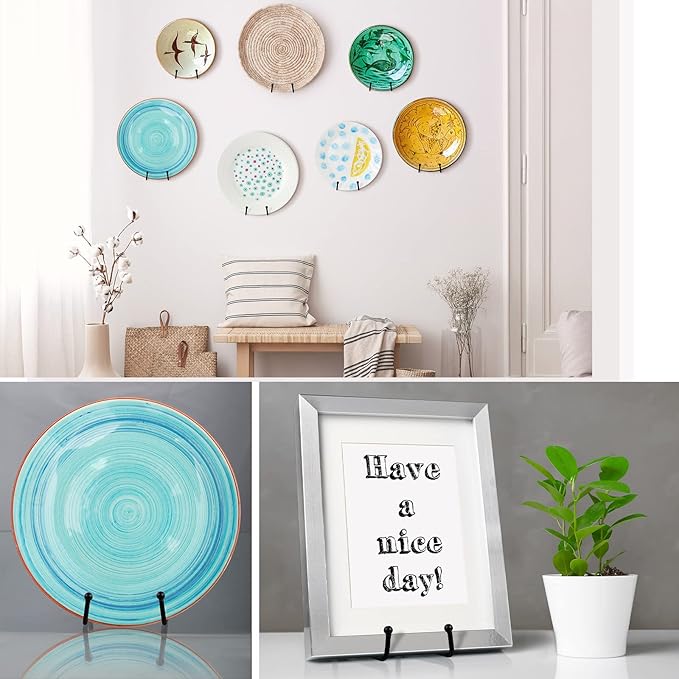 Kathfly 8 Pcs 6 Inch Metal Wall Mount Plate Display Stands Medium Black Easel Plate Hangers Vertical Stand Holders Picture Frame Stand Rack for Decorative Book Platter Arts