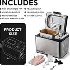 Neretva Bread Maker, 3.3LB Larger Bread Machine 15-in-1 Stainless Steel & Nonstick Ceramic Pan & Auto Nut Dispenser Breadmaker Machines Full Touch Panel with Gluten Free White Wheat Rye French Pizza