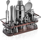 KITESSENSU Cocktail Shaker Set Bartender Kit with Stand | Complete 24-Piece Bar Set Cocktail Kit with All Bar Accessories, Black