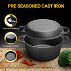 EDGING CASTING 2-in-1 Pre-Seasoned Cast Iron Dutch Oven Pot with Skillet Lid Cooking Pan, Cast Iron Skillet Cookware Pan Set with Dual Handles, Indoor Outdoor for Bread/Frying/Baking/Camping/BBQ, 5 Qt