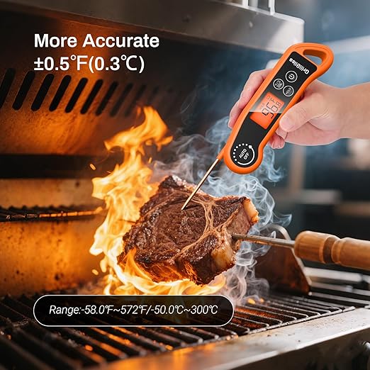 Instant Read Meat Thermometer, Meat Thermometer Digital with 0.5s Fast Reading, IPX5 Waterproof Cooking Thermometer with ±0.5℉ Accuracy, Food Thermometer for Candy, Grill, Milk, Bake, Oven and Brewing