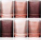 Physkoa 6-Piece Brown Ribbed Glassware Set –Vintage Drinking Glasses in Ochre, Umber & Espresso –8.5oz Tumbler Cups for Water, Juice, Iced Coffee, Whiskey, Cocktail –Aesthetic Colored Glasses