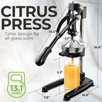 Zulay Kitchen Puplerizer 9 in 1 Cast Iron Juicer - Easy-to-Clean Heavy-Duty Manual Juicer with Presser Attachment to Juice All Types of Fruits! Extra Tall with Stainless Steel Bowl - Black
