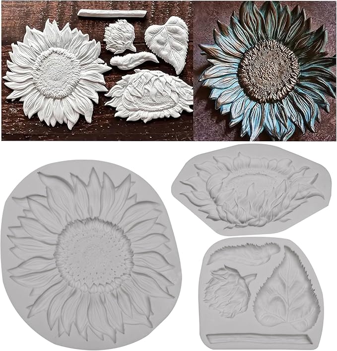 Sunflower Silicone Mold for Crafts, Oversized Sunflower Mold for Clay, 3D Flower Molds for Chocolate Fondant Cake Decoration Resin Polymer