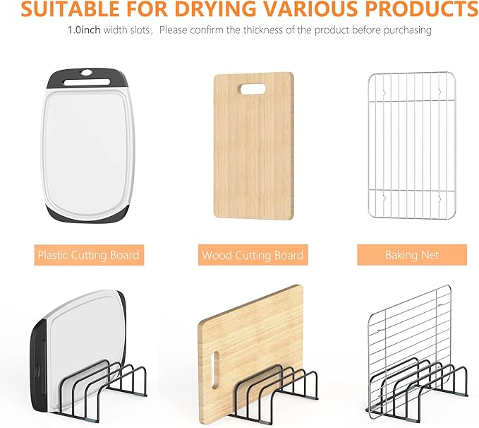 Cutting Board Storage Rack, Compact Cutting Board Organizer, Chopping Board Storage Stand Rack, Bakeware & Cookie Pan Sheets Organizer (1.0 Inch Width Slots)