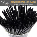 SONGNASS [1000 Count] 5 Inch Black Disposable Plastic Coffee Stirrers,Cocktail Swizzle Sticks, Sip Stir Stick Beverage Stirrers For Hot