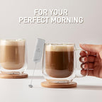 Mini & Mighty Milk Frother Wand – Powerful Handheld Coffee Frother, Battery Operated Drink Mixer – Compact Pocket Size – Detachable Whisk for Latte, Cappuccino, Matcha, Hot Chocolate – White Marble
