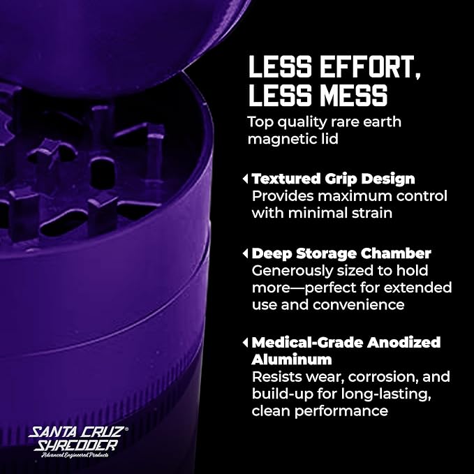 Santa Cruz Shredder Metal Herb Grinder Knurled Top for Stronger Grip 3-Piece Large 2.7" (Purple)