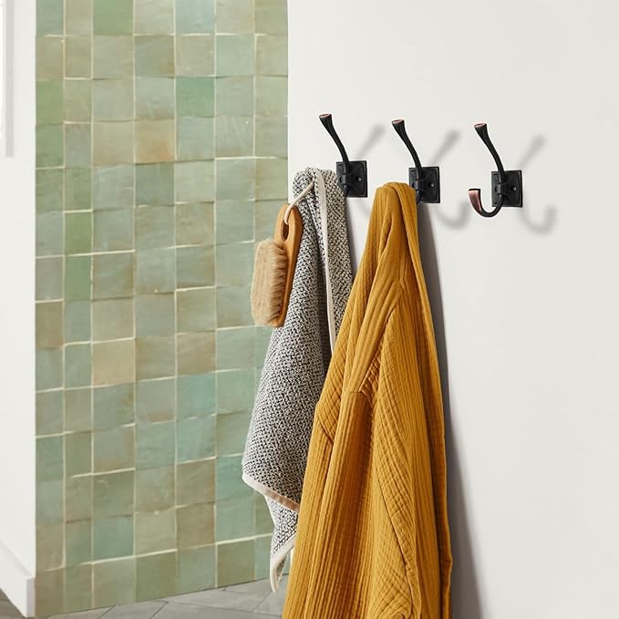 Large Wall Hooks 10 Pack Oil Rubbed Bronze Coat Hooks Hardware Towel Hooks for Hanging Coats 4.35 Inch Double Robe Hooks Wall Mounted with Screws for Key, Towel, Bags, Cup, Hat