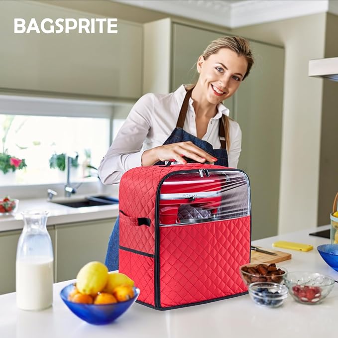BAGSPRITE Stand Mixer Cover with Appliance Sliders Base Compatible with KitchenAid Mixer-Storage Bag for 6/7/8 Quart with Pockets for Kitchen Aid Accessories and Attachments