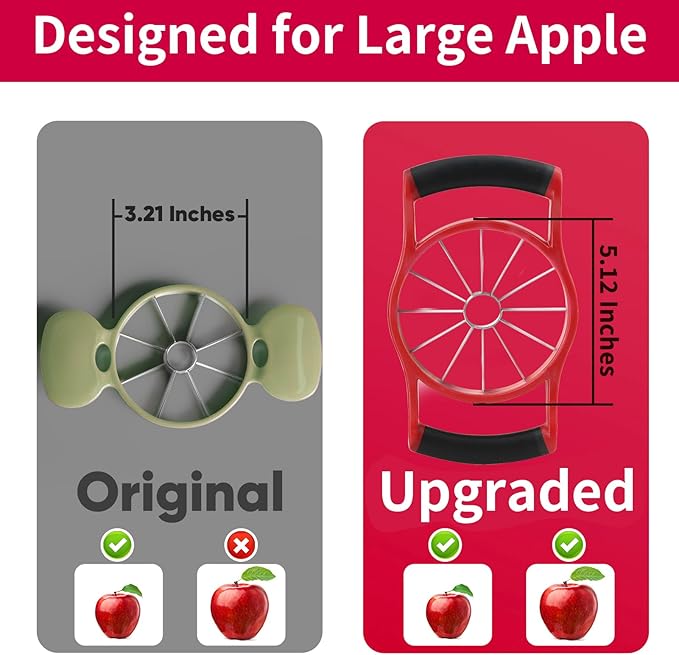 OOKUU 5.12 - Inch Large Apple Slicer, Cut 12 Thin Slices All the Way Through, HEAVY - DUTY Stainless Steel Apple Corer & Slicer for Fruits & Vegetables - Dishwasher Safe