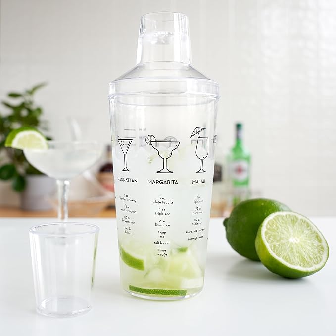 True Maraca Cocktail Shaker with Built In Strainer, Drink Mixer with 7 Classic Drink Recipes & Measurements, Perfect for Game Nights, BBQ, House Party, Picnic, Home Bar Accessories, 16 oz, Set of 1