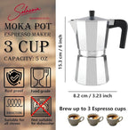 3 Cup Stovetop Espresso Maker Italian Moka Pot, Stove Top Cuban Coffee Maker, Greca Mocha Pot(Basic, 5 oz/150ml)