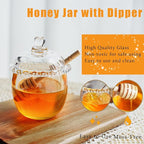 kanpura Honey Pot with Dipper and Lid, 6oz Mini Glass Honey Jar, Crystal Syrup Dispenser for Christmas Home Kitchen Decor