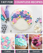 RFAQK 74 PCs Icing Piping Bags and Tips Set, Cake Decorating Kit with 48-Numbered Piping Tips, 20+1 Pastry Bags for Cookie Cupcake Cake Decoration, with Booklet and E-book (Pink)