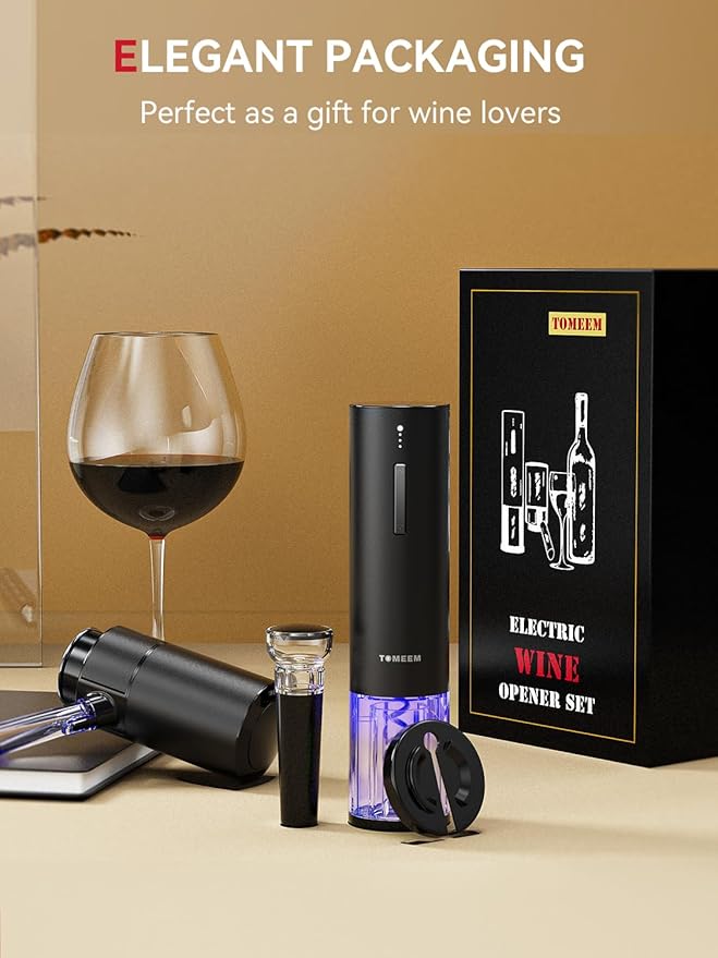 Rechargeable Electric Wine Gift Set - Aerator, Vacuum Stoppers, Foil Cutter and Bottle Opener for Home Bar and Outdoor Parties