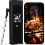 Wireless Meat Thermometer Bluetooth Digital, Smart Meat Thermometer with Booster Base, IP67 Waterproof Probe, ±1.8°F Accuracy, 100m Range, Rechargeable BBQ Cooking Thermometer for Grill, Smoker Black