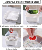 Microwave Steamer with Lid and Tray, Vegetables Steamer for Microwave Bowl, Microwavable Cookware Supplies (2 - Layer)
