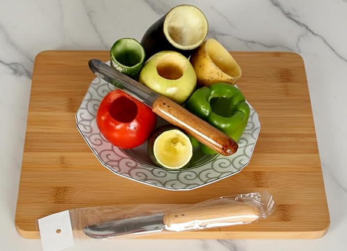 Vegetable and Fruit Corer Tool with Wooden Handle, Kitchen Coring Utensil for Zucchini, Eggplant, Peppers, Cucumber & Apples, Seed Remover
